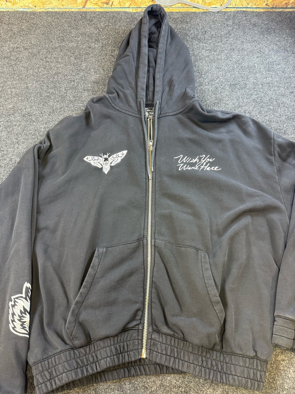 Darc Sport Black Zip-Up Hoodie Jacket Embroidery Wish you were here